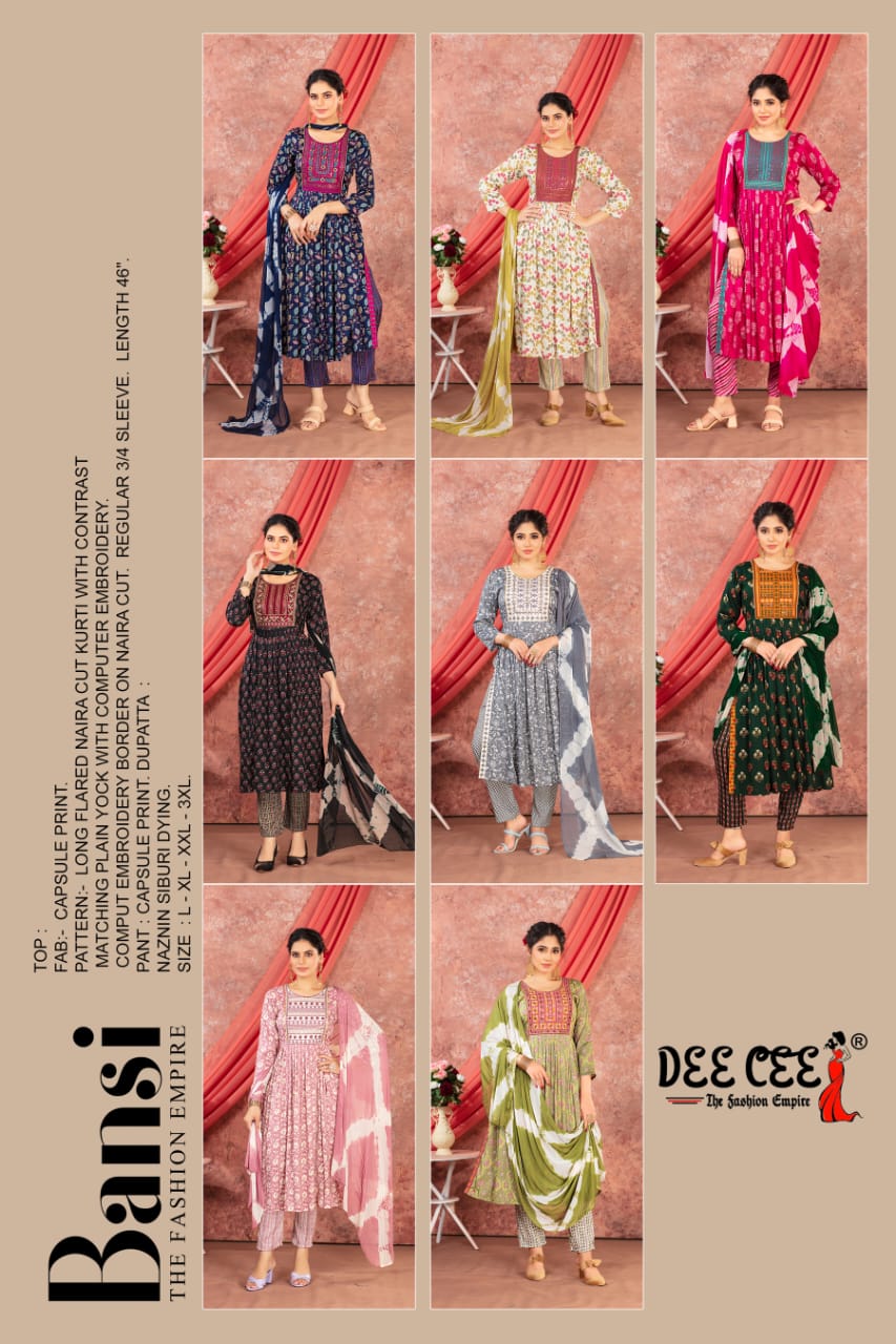 Bansi By Deecee Capsule Printed Naira Cut Kurti With Bottom Dupatta Wholesale Shop In Surat